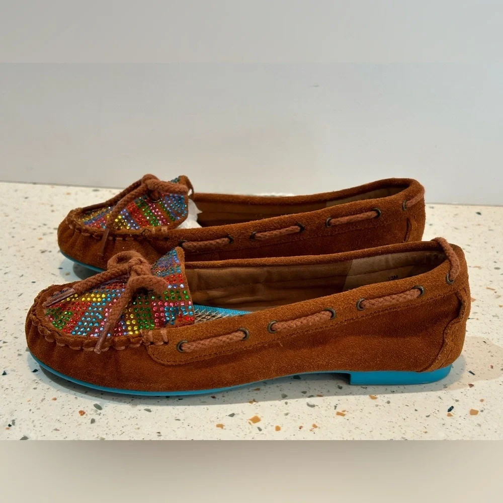 Gianni Bini Little Girls Leather Moccasin Rainbow‎ Rhinestone Shoes Sz 13M